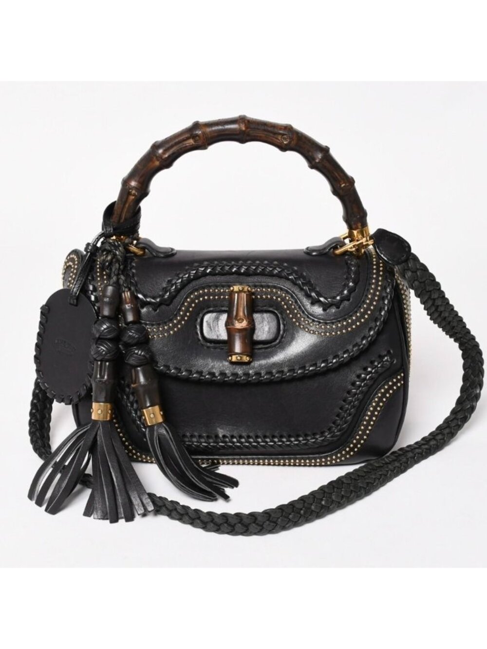 Gucci New Bamboo Leather 2-Way Giannini Wood Handle Shoulder Bag Gold